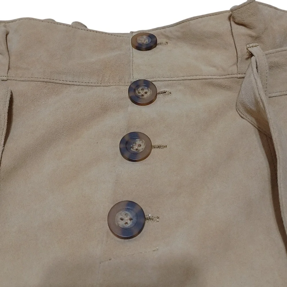 AS by DF Womens S Tan Suede Leather Midi Skirt Paperbag Waist Western Boho Luxe